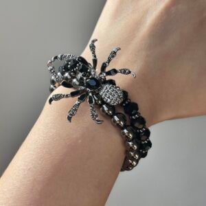 Retro Punk Spider Beaded Bracelet, Gothic Halloween Jewelry