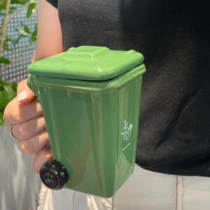 Ceramic Mug Trash Can Mug Funny Ceramic with Lid Recycling Bin Drinking Tea Cup Decorative Coffee s Unique Present for Halloween Xmas Men Women Office Work Green