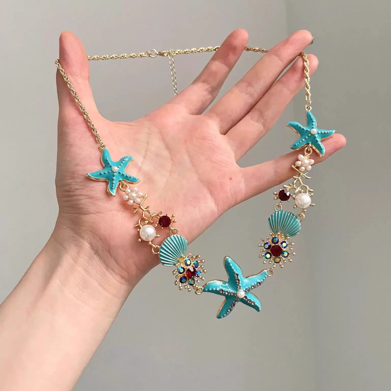 starfish seashell pearl necklace
