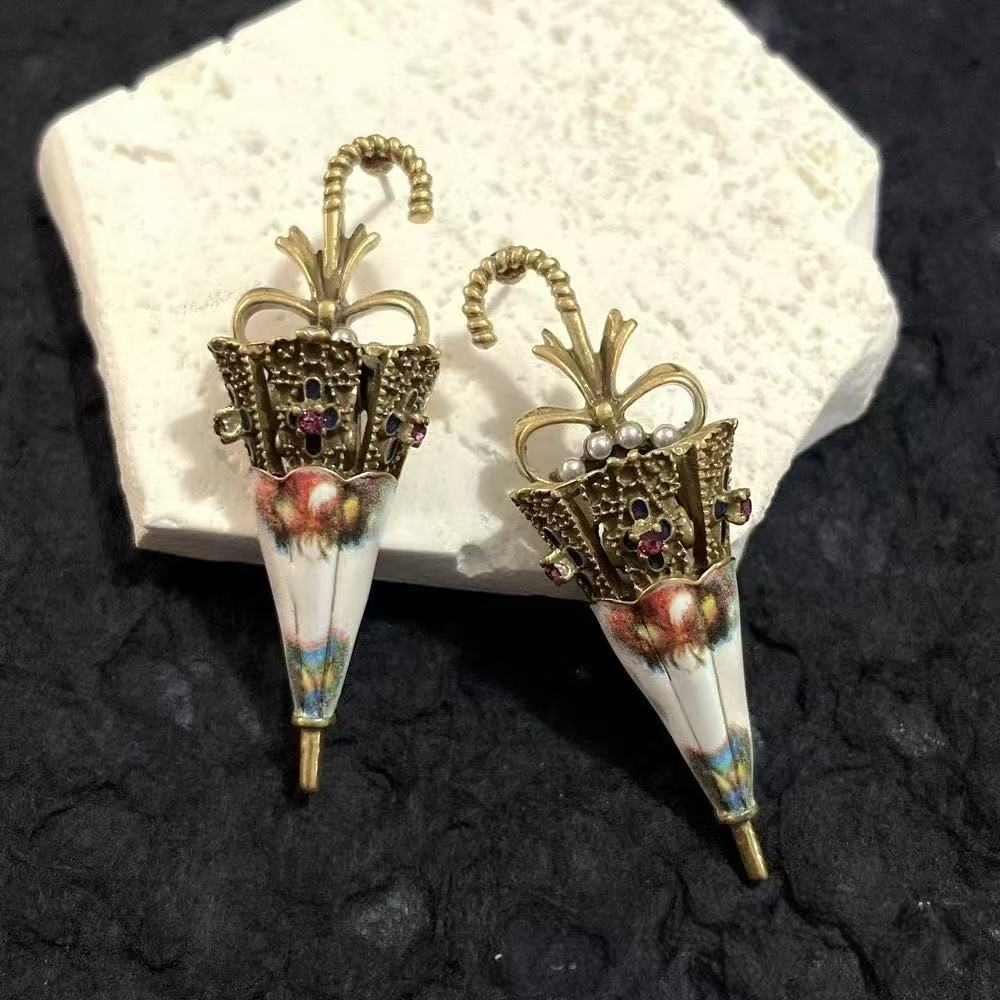 Vintage Elegant Multicolor Gem Umbrella Earrings for Women – Colorful Rainy Day Jewelry - Image 4