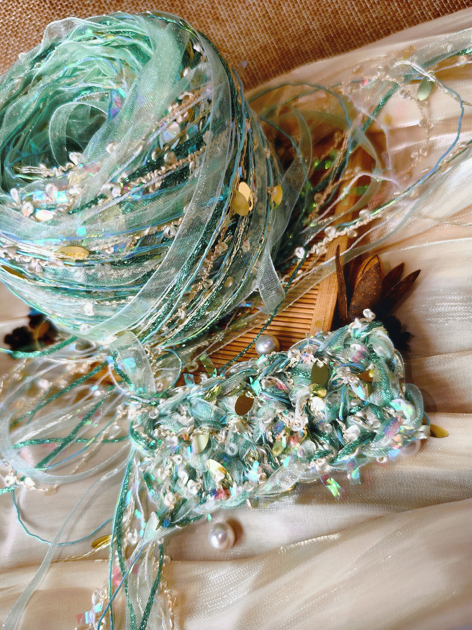 Green art yarn for crochet and fiber art