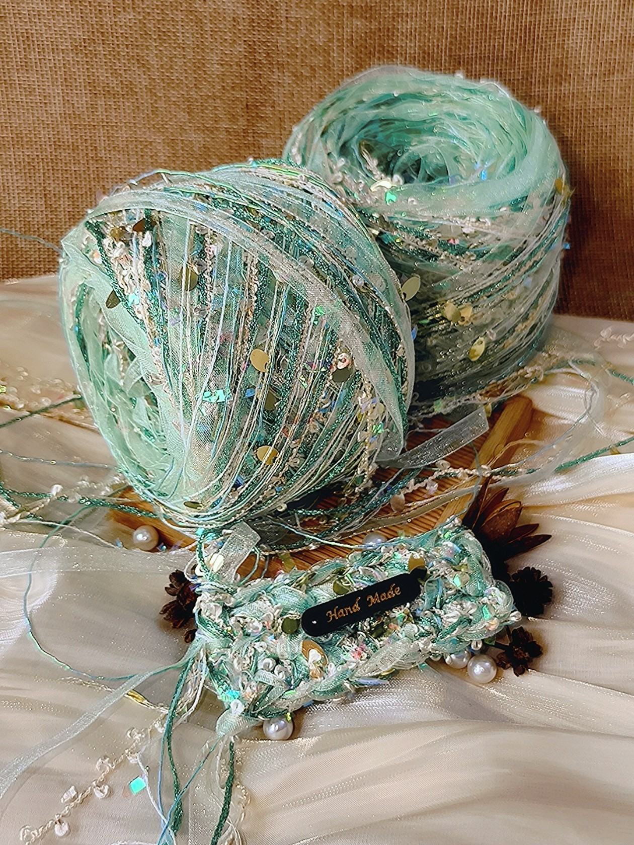 Green textured art yarn ball