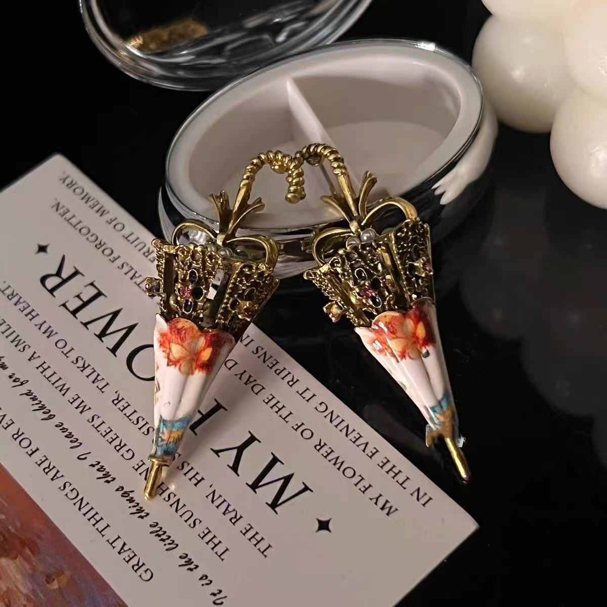 Umbrella Earrings For Women Featuring Multicolor Gem Inlays