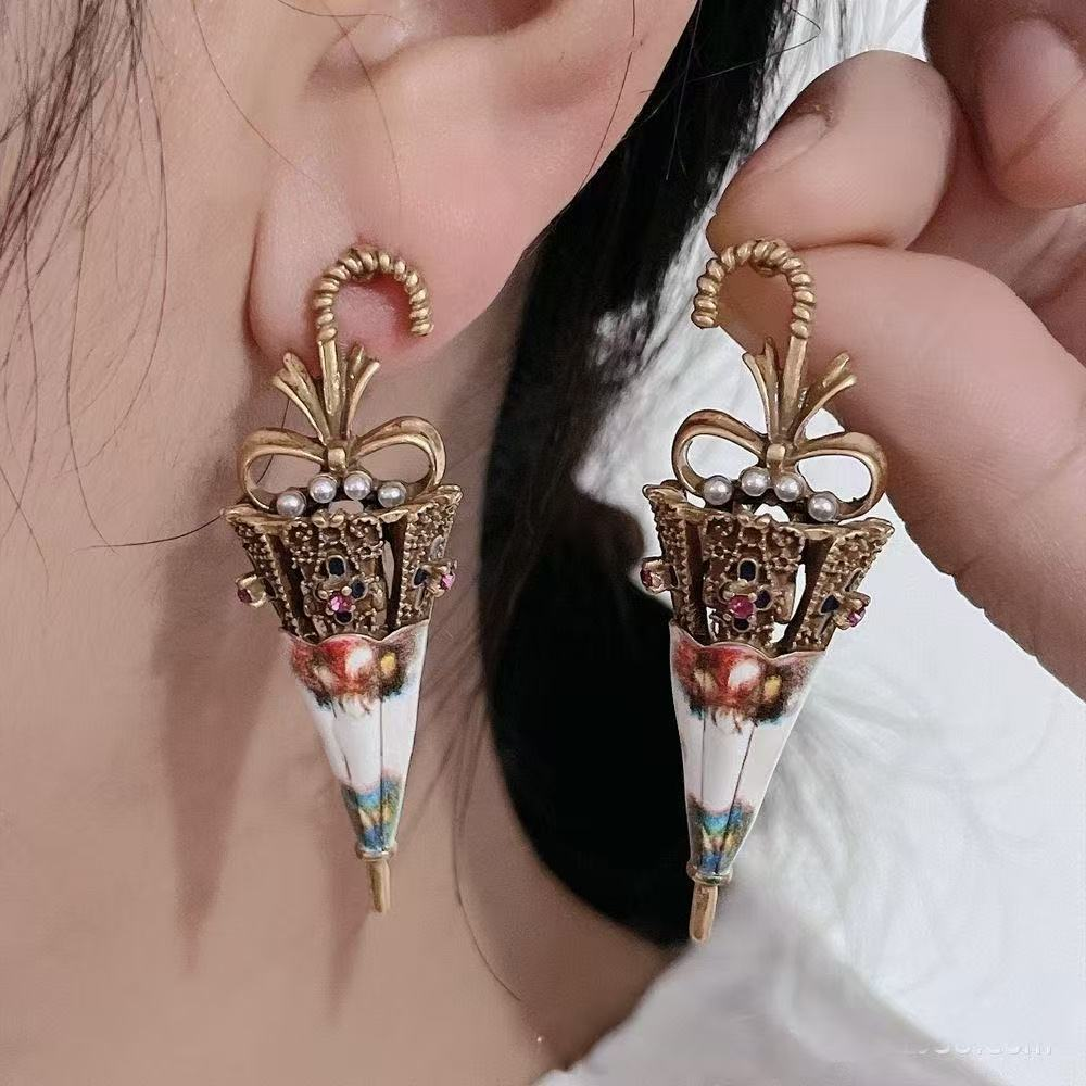 Vintage Elegant Multicolor Gem Umbrella Earrings for Women – Colorful Rainy Day Jewelry - Image 6