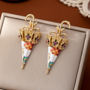 Colorful Umbrella Earrings for Women with Multicolor Gem Inlays
