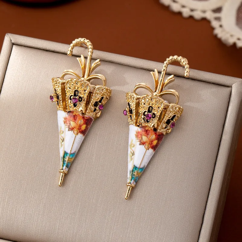 Colorful Umbrella Earrings for Women with Multicolor Gem Inlays