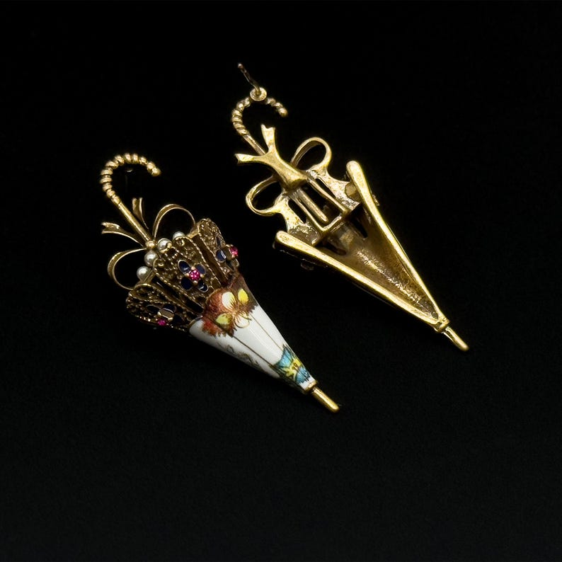 Vintage Elegant Multicolor Gem Umbrella Earrings for Women – Colorful Rainy Day Jewelry - Image 9