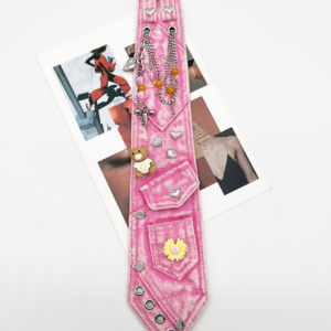 Pink Y2K decorative necktie with chains, heart details and cute charms