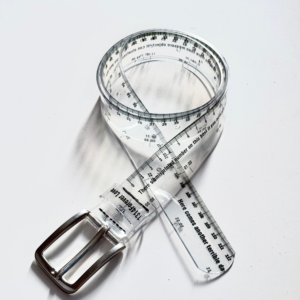 Transparent ruler belt with clear design and metallic buckle